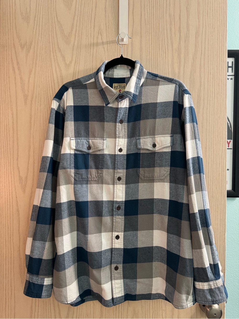 RedHead Blue Gray White Plaid Button-Down Shirt